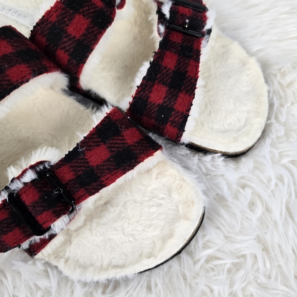 Madden Girl Plaid Faux Fur Slide Sandals - Picture 5 of 13